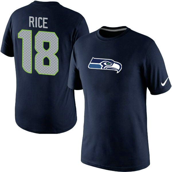 Nike Seattle Seahawks 18 Sidney Rice Name & Number T-Shirt Blue