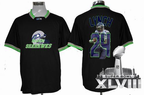 Nike Seattle Seahawks 24# Marshawn Lynch Blue Portrait Fashion Game 2014 Super bowl XLVIII(GYM) Jersey