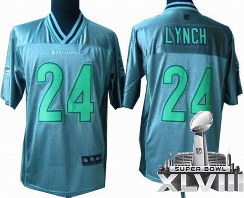 Nike Seattle Seahawks 24# Marshawn Lynch Elite Grey Vapor 2014 Super bowl XLVIII(GYM) Jersey