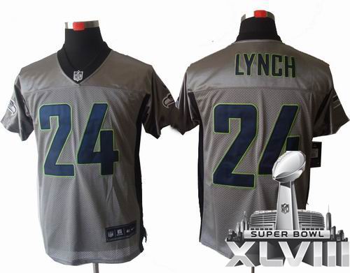 Nike Seattle Seahawks 24# Marshawn Lynch Gray shadow elite 2014 Super bowl XLVIII(GYM) Jersey