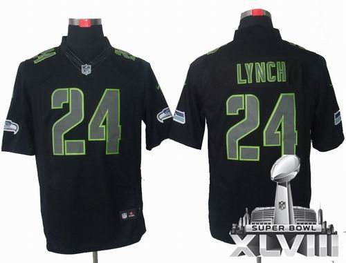 Nike Seattle Seahawks 24# Marshawn Lynch black Impact Limited 2014 Super bowl XLVIII(GYM) Jersey