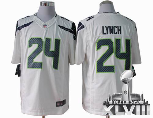 Nike Seattle Seahawks 24# Marshawn Lynch white limited 2014 Super bowl XLVIII(GYM) Jersey