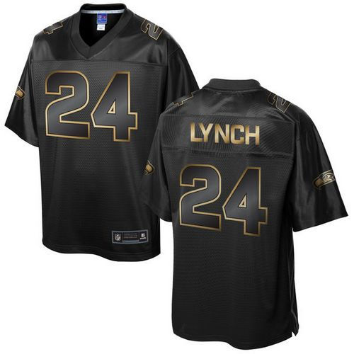 Nike Seattle Seahawks 24 Marshawn Lynch Pro Line Black Gold Collection NFL Game Jersey