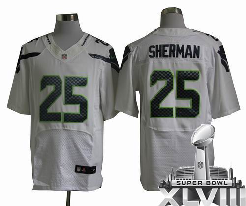 Nike Seattle Seahawks 25# Richard Sherman  WHITE elite 2014 Super bowl XLVIII(GYM) Jersey