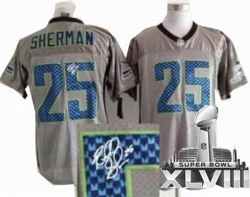 Nike Seattle Seahawks 25# Richard Sherman Grey Shadow signature 2014 Super bowl XLVIII(GYM) Jersey