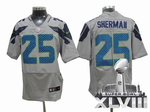 Nike Seattle Seahawks 25# Richard Sherman grey elite 2014 Super bowl XLVIII(GYM) Jersey