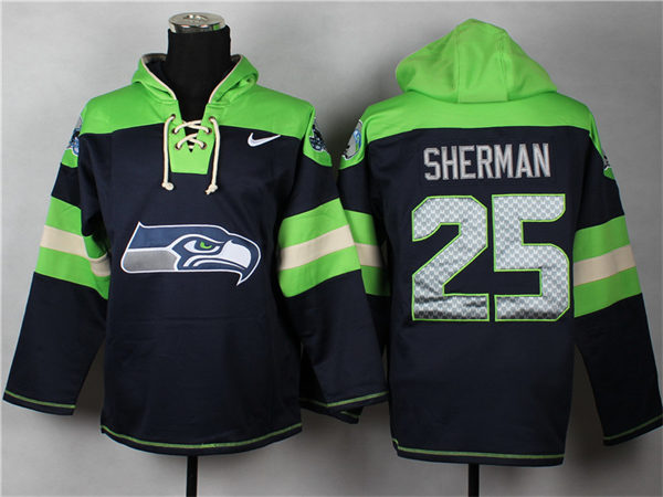 Nike Seattle Seahawks 25 Richard Sherman Navy Blue Player Pullover NFL Hoodie