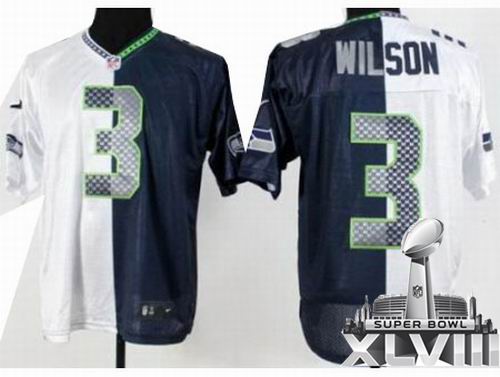 Nike Seattle Seahawks 3# Russell Wilson Blue White Split elite 2014 Super bowl XLVIII(GYM) Jersey