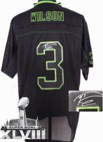 Nike Seattle Seahawks 3# Russell Wilson Elite Light Out Black signature 2014 Super bowl XLVIII(GYM) Jersey
