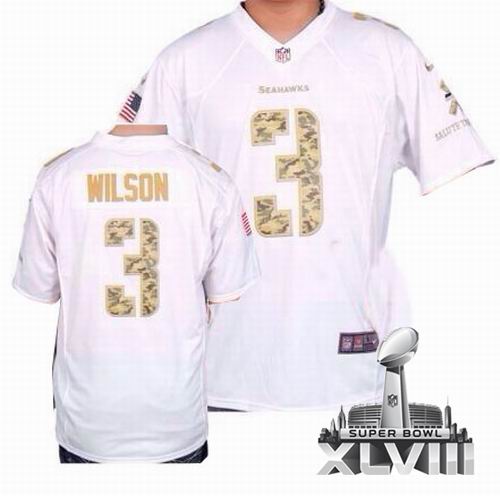 Nike Seattle Seahawks 3# Russell Wilson White Salute to Service Game 2014 Super bowl XLVIII(GYM) Jersey