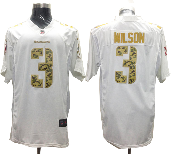 Nike Seattle Seahawks 3# Russell Wilson White Salute to Service Game jerseys