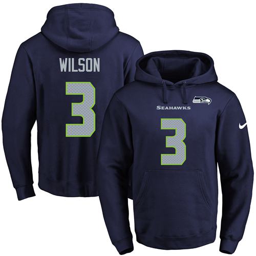 Nike Seattle Seahawks 3 Russell Wilson Navy Blue Name Number Pullover NFL Hoodie