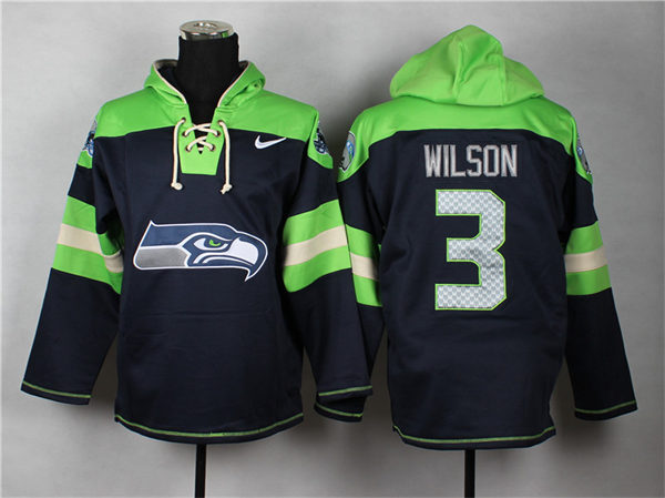 Nike Seattle Seahawks 3 Russell Wilson Navy Blue Player Pullover NFL Hoodie