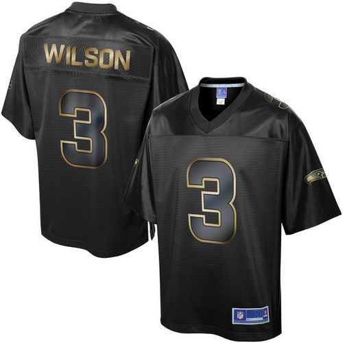 Nike Seattle Seahawks 3 Russell Wilson Pro Line Black Gold Collection NFL Game Jersey