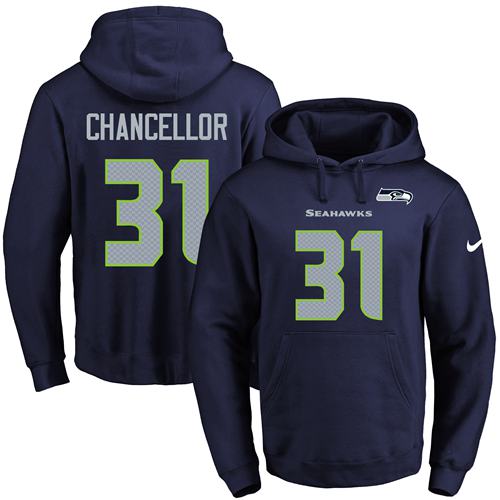 Nike Seattle Seahawks 31 Kam Chancellor Navy Blue Name Number Pullover NFL Hoodie