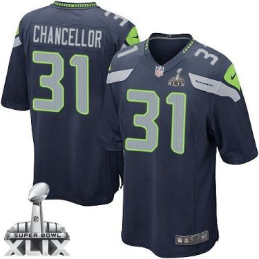 Nike Seattle Seahawks 31 Kam Chancellor Steel Blue Team Color Super Bowl XLIX NFL Game Jersey