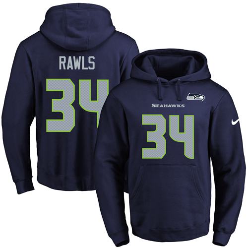 Nike Seattle Seahawks 34 Thomas Rawls Navy Blue Name Number Pullover NFL Hoodie