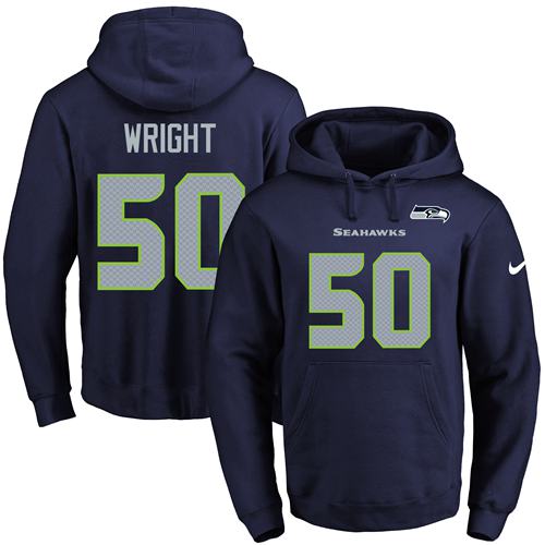 Nike Seattle Seahawks 50 K.J. Wright Navy Blue Name Number Pullover NFL Hoodie