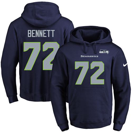 Nike Seattle Seahawks 72 Michael Bennett Navy Blue Name Number Pullover NFL Hoodie