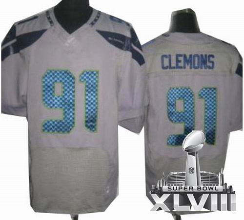 Nike Seattle Seahawks 91# Chris Clemons Grey Elite 2014 Super bowl XLVIII(GYM) Jersey