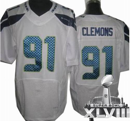 Nike Seattle Seahawks 91# Chris Clemons White Elite 2014 Super bowl XLVIII(GYM) Jersey