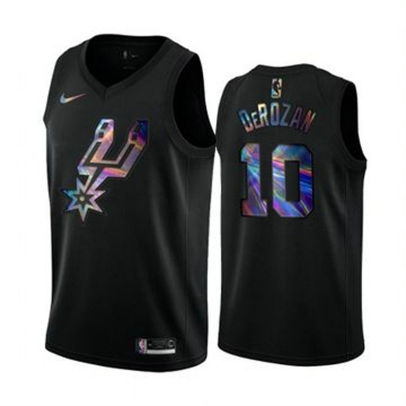 Nike Spurs #10 DeMar DeRozan Men's Iridescent Holographic Collection NBA Jersey - Black