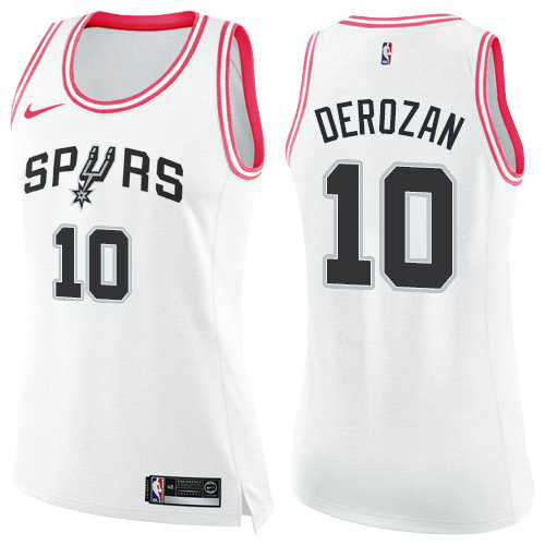 Nike Spurs #10 DeMar DeRozan White Pink Women's NBA Swingman Fashion Jersey