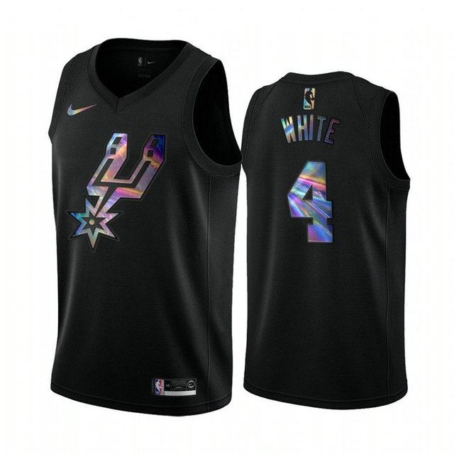 Nike Spurs #4 Derrick White Men's Iridescent Holographic Collection NBA Jersey - Black