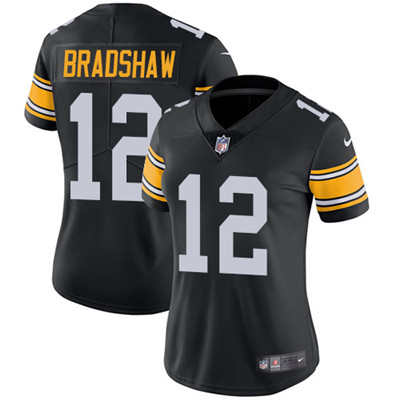 Nike Steelers #12 Terry Bradshaw Black Alternate Women's Stitched NFL Vapor Untouchable Limited Jersey