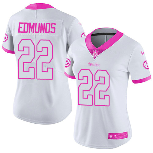 Nike Steelers #22 Terrell Edmunds White Pink Women's Stitched NFL Limited Rush Fashion Jersey