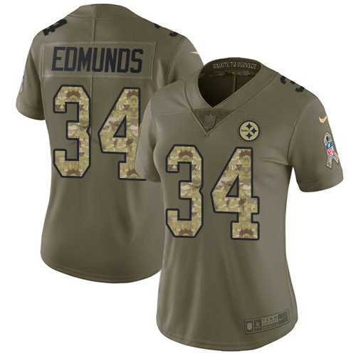 Nike Steelers #34 Terrell Edmunds Olive Camo Women's Stitched NFL Limited 2017 Salute to Service Jersey