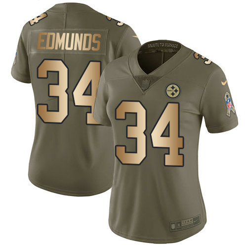 Nike Steelers #34 Terrell Edmunds Olive Gold Women's Stitched NFL Limited 2017 Salute to Service Jersey