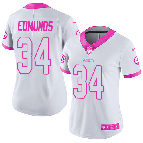 Nike Steelers #34 Terrell Edmunds White Pink Women's Stitched NFL Limited Rush Fashion Jersey