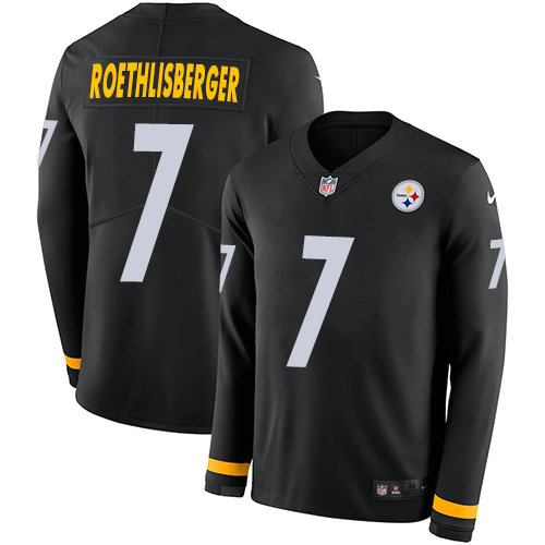 Nike Steelers #7 Ben Roethlisberger Black Team Color Men's Stitched NFL Limited Therma Long Sleeve Jersey