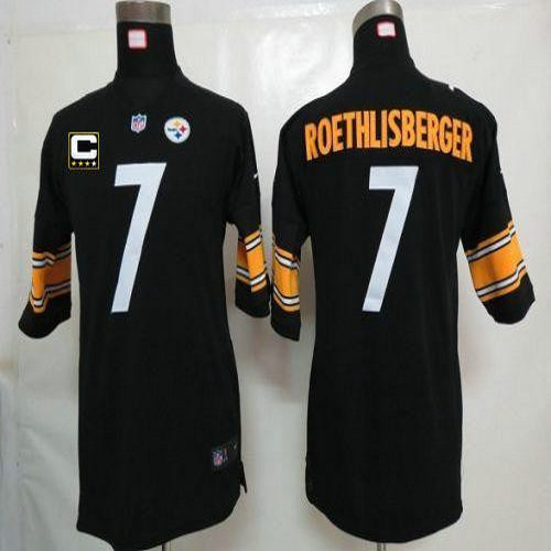 Nike Steelers #7 Ben Roethlisberger Black Team Color With C Patch Youth Stitched NFL Elite Jersey