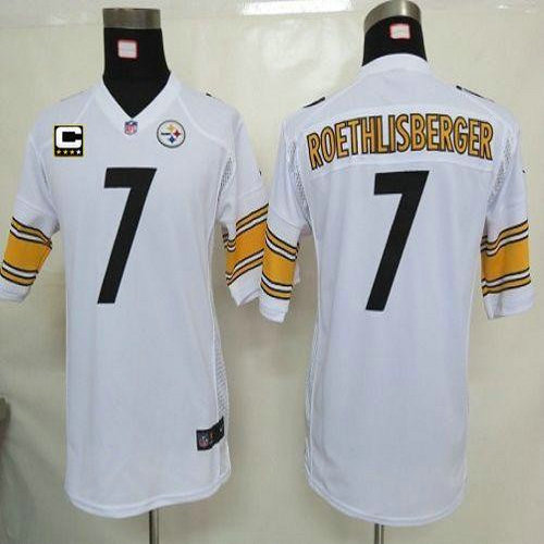 Nike Steelers #7 Ben Roethlisberger White With C Patch Youth Stitched NFL Elite Jersey