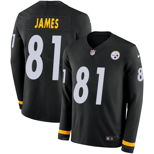 Nike Steelers #81 Jesse James Black Team Color Men's Stitched NFL Limited Therma Long Sleeve Jersey