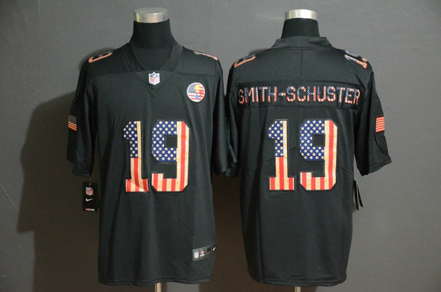 Nike Steelers 19 JuJu Smith-Schuster 2019 Black Salute To Service USA Flag Fashion Limited Jersey