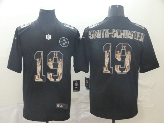 Nike Steelers 19 JuJu Smith-Schuster Black Statue Of Liberty Limited Jersey