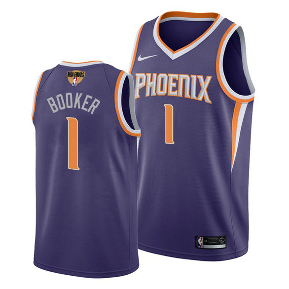 Nike Suns #1 Devin Booker Youth 2021 NBA Finals Bound Swingman Icon Edition Jersey Purple