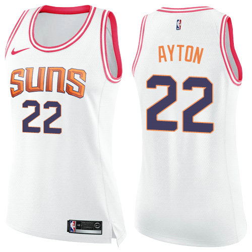 Nike Suns #22 Deandre Ayton White Pink Women's NBA Swingman Fashion Jersey