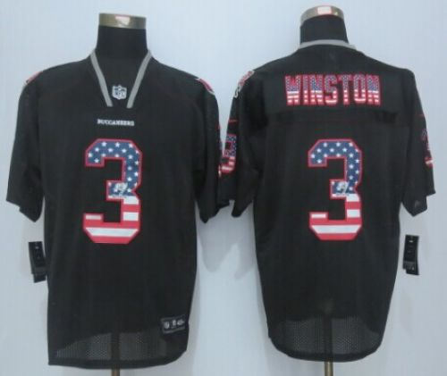 Nike Tampa Bay Buccaneers 3 Jameis Winston Black NFL Elite USA Flag Fashion jerseys