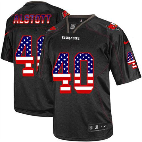 Nike Tampa Bay Buccaneers 40 Mike Alstott Black NFL Elite USA Flag Fashion Jersey