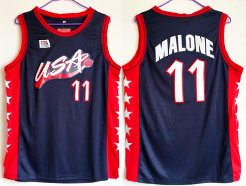 Nike Team USA #11 Karl Malone Navy Blue 1996 Dream Team Jersey