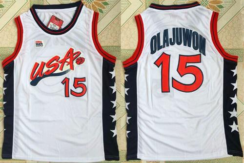 Nike Team USA #15 Hakeem Olajuwon White 1996 Dream Team Jersey
