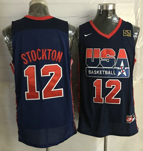 Nike Team USA 12 John Stockton Dark Blue 2012 USA Basketball Retro NBA Jersey