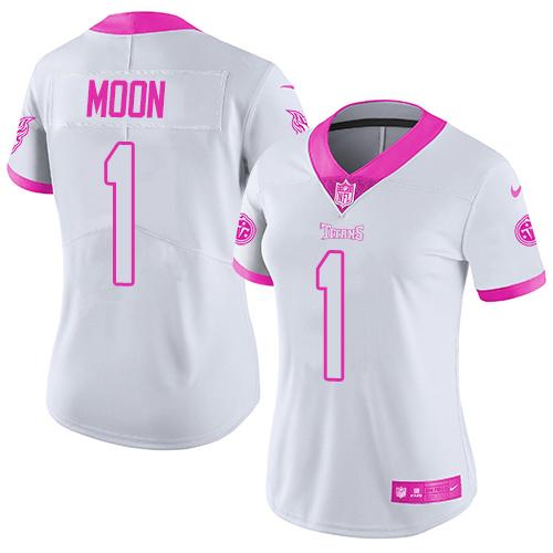 Nike Tennessee Titans 1 Warren Moon White Pink NFL Limited Rush Fashion Jersey
