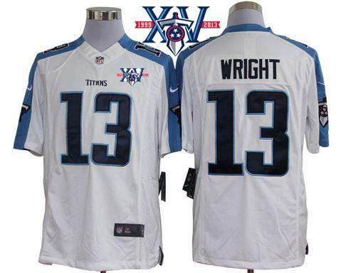 Nike Tennessee Titans 13 Kendall Wright White Game With 15th Season Patch NFL Jersey