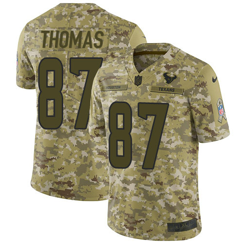 Nike Texans #87 Demaryius Thomas Camo Youth Stitched NFL Limited 2018 Salute to Service Jersey