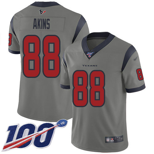 Nike Texans #88 Jordan Akins Gray Men's Stitched NFL Limited Inverted Legend 100th Season Jersey